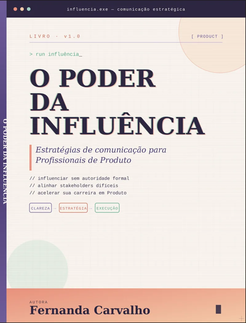 O Poder da Influência Capa do livro O Poder da Influência, de Fernanda Carvalho — estratégias de comunicação para Product Managers influenciarem stakeholders sem autoridade formal.